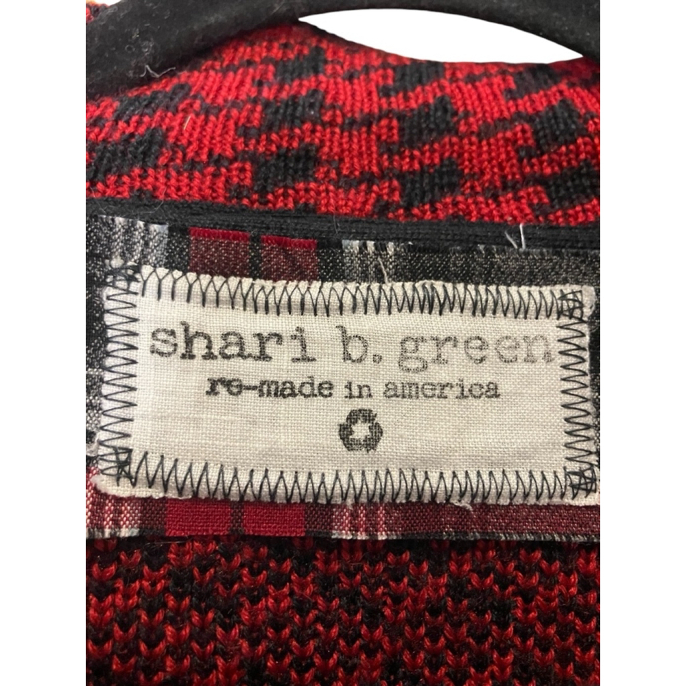 Shari B. Green Collared Cardigan Sweater L Red Black Pockets Vneck Heavy L - Picture 3 of 8
